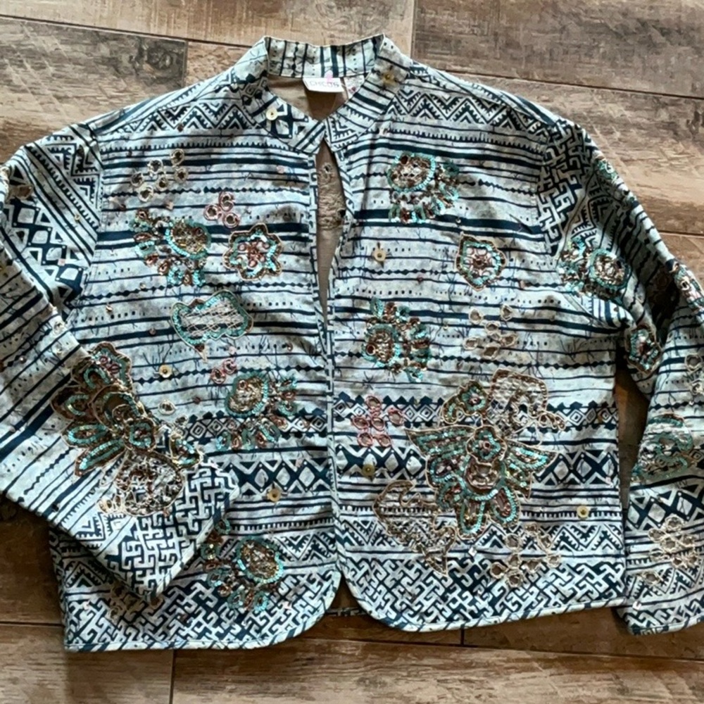 CHICOS‎ SIZE 3  12-14 
Embroidered beaded ARTISAN INDIGO Women's Jacket -NWOT